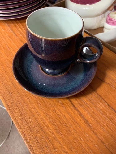 Vintage 4 Denby Purple/ Plum  Cups and saucers, Coffee England tea mug