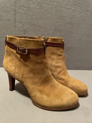 Tory Burch Brown Suede All Leather Buckle Ankle Heels Boots Women's Size 9M  GUC!
