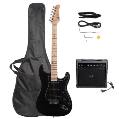 US GST Stylish Black Electric Guitar 6 Strings w/Gig Bag Cable  Strap Speaker