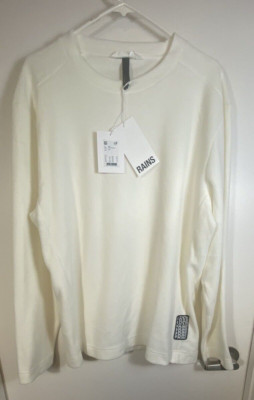 RAINS Fleece Sweatshirt Mens Large Off-White LS Logo Pullover Outerwear MRP $95.