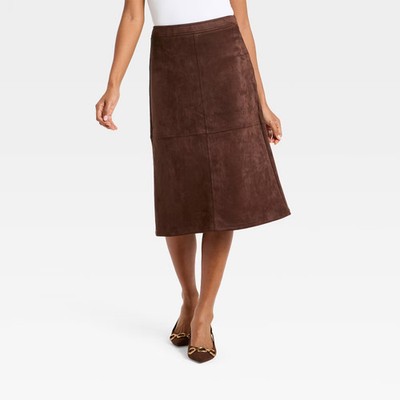 Women Suede A-Line Midi Skirt - A New Day