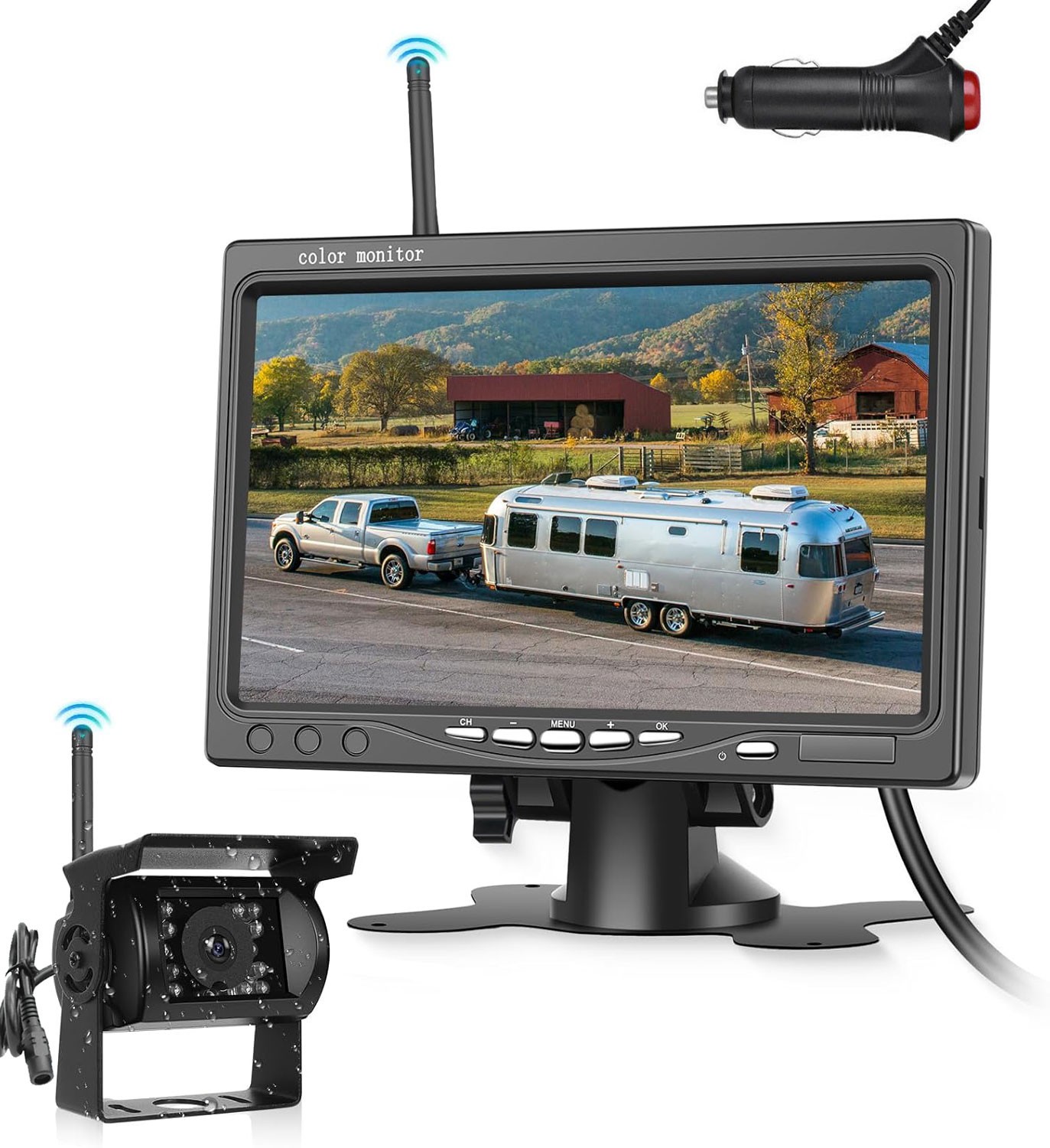 Wireless Vehicle IR Night Vision Backup Camera 7" Car Rear View Monitor for RVs