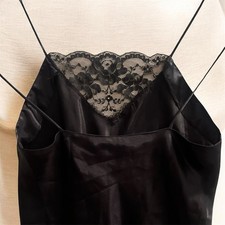 Lace Panel Satin Camisole Coquette Black Top 90 s Sz M Whimsigoth Y2k Vintage