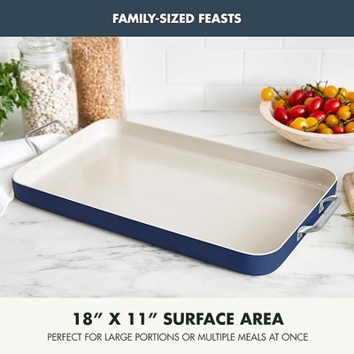 18'' x 11'' Double Burner Griddle Pan, Hard Anodized Healthy Ceramic Nonstick PFAS