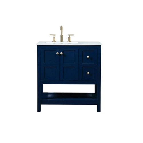 Elegant Decor Theo 32" Zinc Alloy MDF Single Bathroom Vanity in Blue - Picture 3 of 8