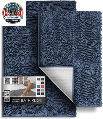 Bathroom Rugs, Chenille Bath Mat - Machine Washable Bath Mats for Bathroom Non-S
