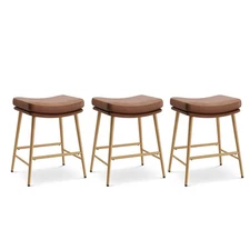 Bar Stools Set of 3, Counter Height Bar Stools with Thick PU Leather Saddle S...