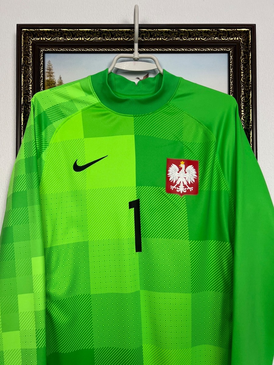 Nike Poland Football Goalkeeper Shirt Soccer Green Jersey Mens