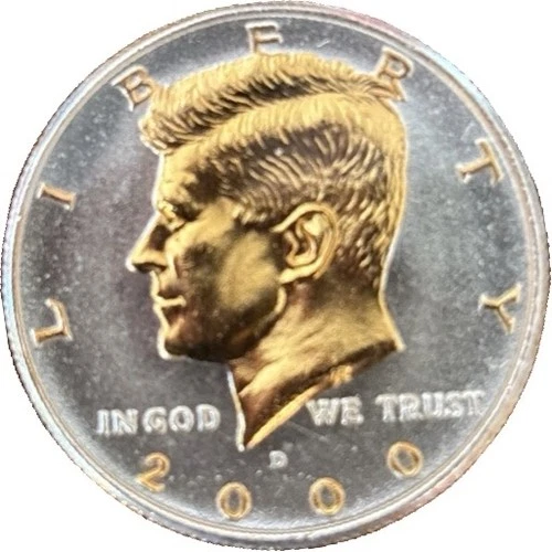 DANBURY MINT - KENNEDY HALF DOLLAR 2000-D  UNCIRCULATED  24KT GOLD & .999 SILVER