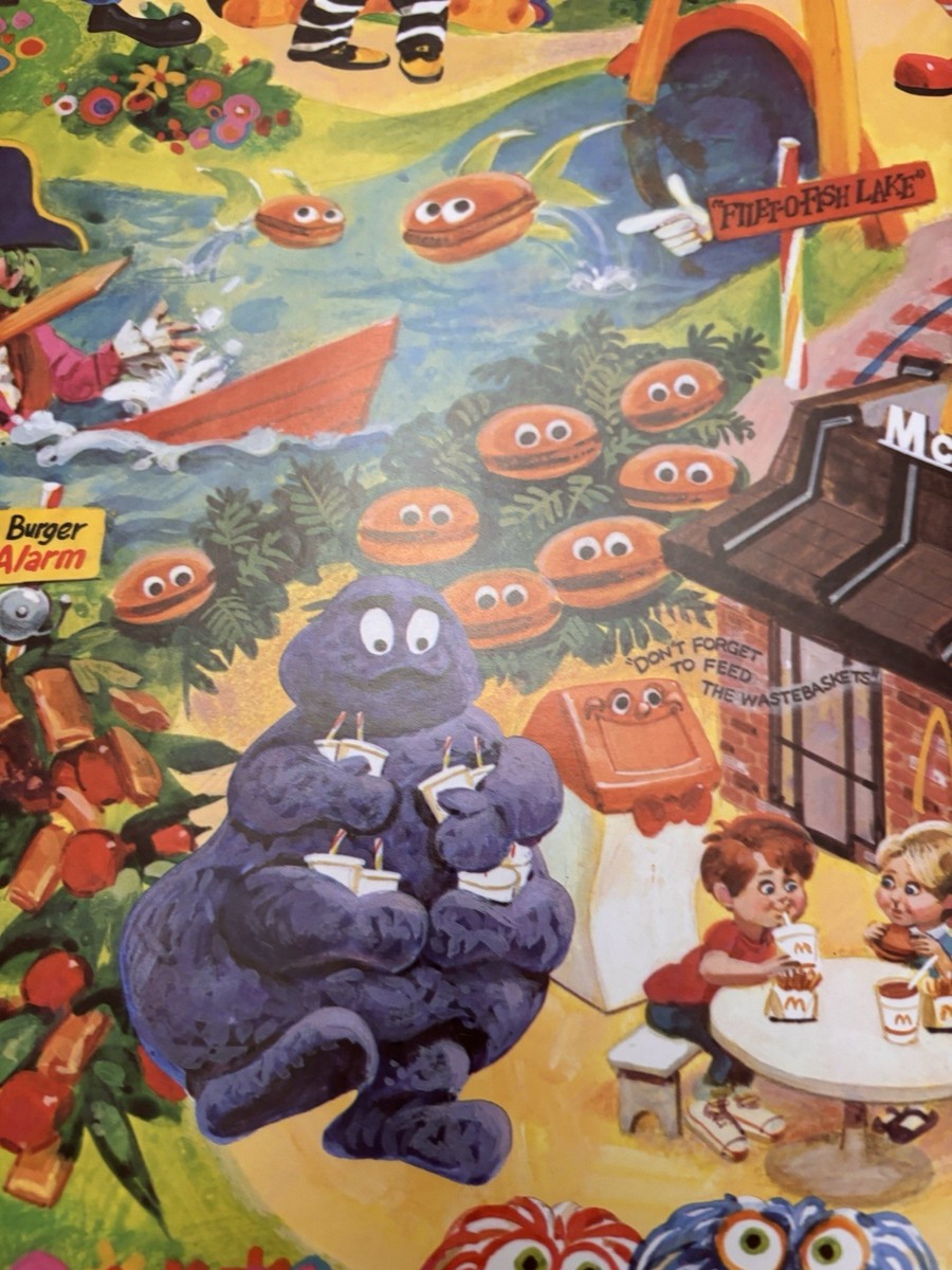 ORIGINAL 1970S MCDONALDLAND POSTER MCDONALDS 4 Arm Grimace 18x25