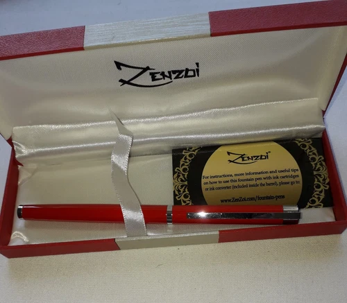 ZenZoi Red Fountain Hand Writing Pen, in a gift case.