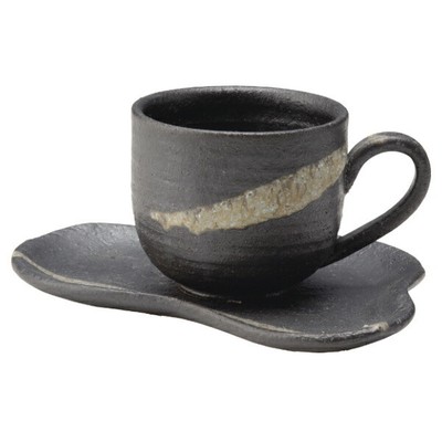 Shigaraki-yaki pottery coffee cup with playful design line (G5-2611 From Japan