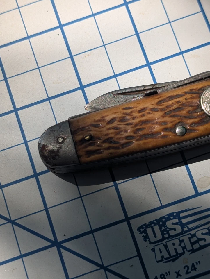 VINTAGE PAL Cutlery  CO BOY SCOUT JIGGED Bone FOLDING POCKET KNIFE-4 Blade  USA - Image 4 of 4