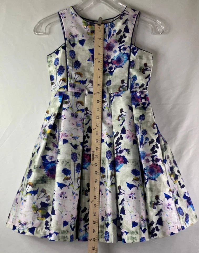 Pippa and Julie Floral Print Girls Dress Blue, Purple, Green Size 8 - Image 4 of 4