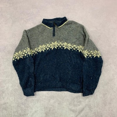 Vintage Knitted Jumper abstract snowflake patterned 1/4 zip grandad knit Men's
