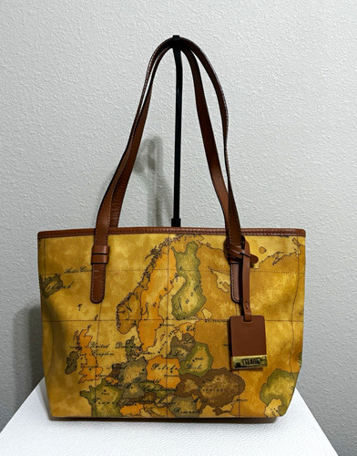 Alviero Martini 1A Classe Map Print Medium Tote Shoulder Bag Magnetic Gold
