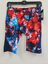 Nike men  s Competition jammers Swim Size 34 Blue Red Tye Dye Swimsuit Run Swim