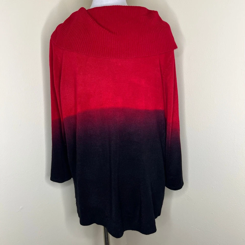 Elementz Cowlneck Sweater 3X Red Black Ombre Dip Dyed Jeweled Rhinestone Knit  - Image 4 of 4