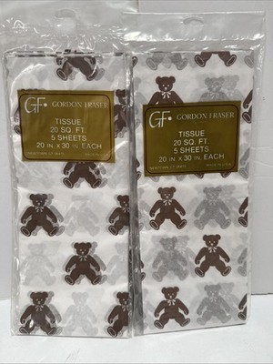 NEW Vtg Gordon Fraser Tissue Paper With Signature Bears 2 New Sealed Packages