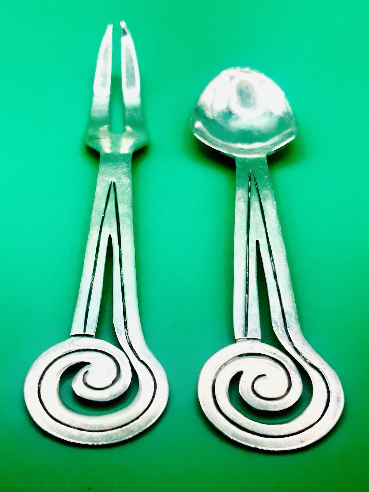 Vintage Taxco Sterling Silver 5” Serving Spoon Fork Signed Bernice Goodspeed 31g