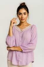 Davi & Dani Purple Cottagecore Button Boho Lace Trim Blouse Lilac Romantic NG20