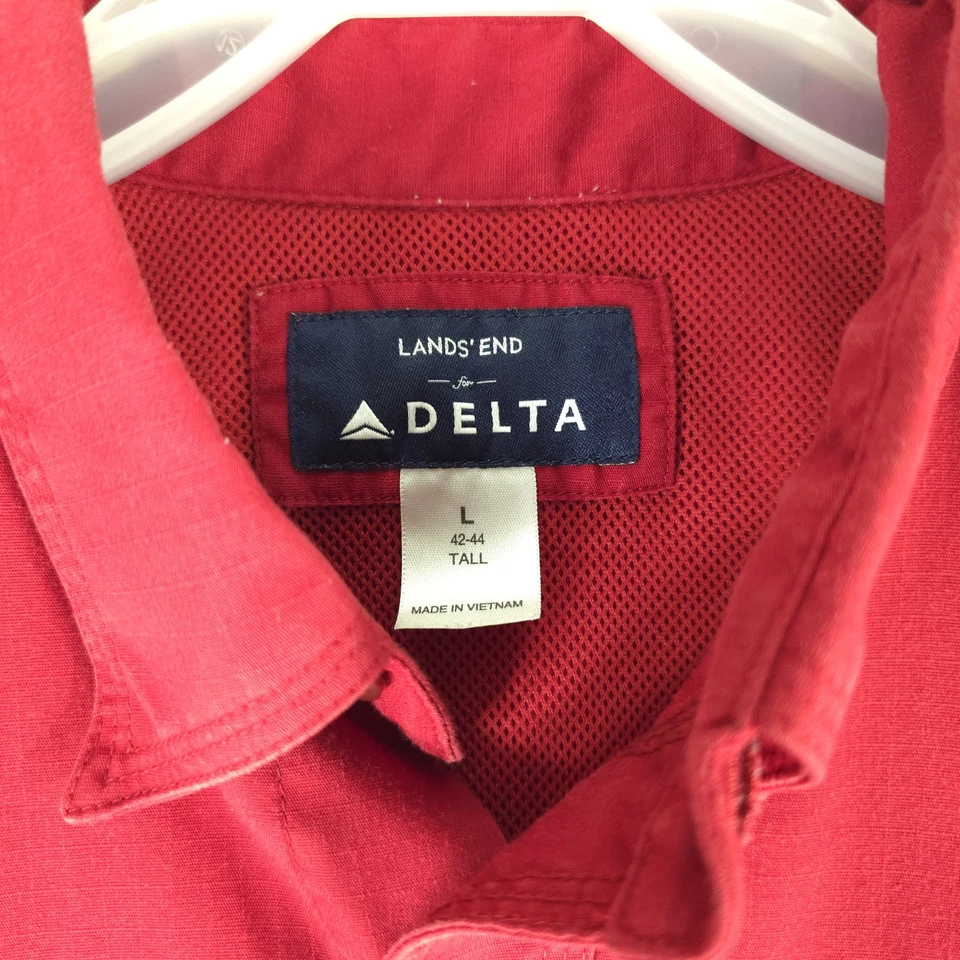 LANDS END DELTA MEN'S SHIRT SIZE L TALL 42 44 RED BUTTON UP POCKETS VENTED AS-IS - Image 2 of 4