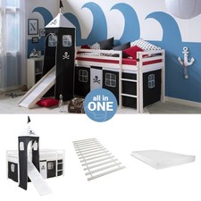 Hochbett 90x200 Kinderbett mit Rutsche Treppe Matratze Junge Turm Homestyle4u
