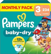 Pampers Baby-Dry Paw Patrol Edition Size 3, 234 Nappies, 6kg-10kg, Monthly Pack 0.16 per nappy
