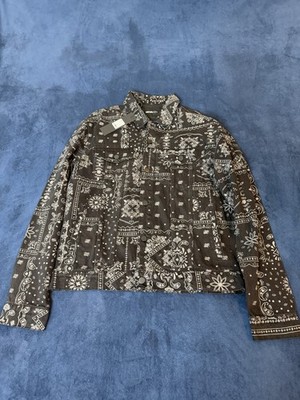 Men s Fashion Nova BLK  YG  Bandana Print Denim Jacket Sz M (BRAND NEW) Limited