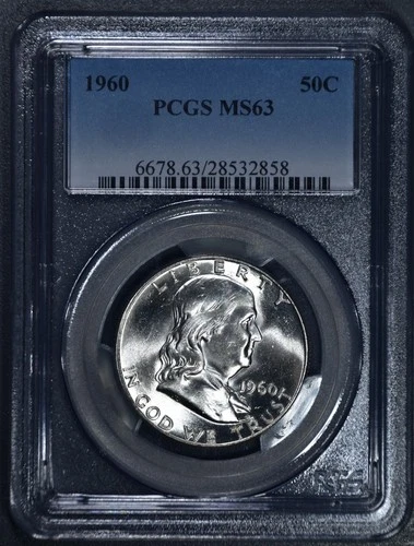 1960 50C FRANKLIN SILVER HALF DOLLAR KM# 199 PCGS MS 63 A6386