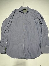 Banana Republic Fitted Dress Shirt Size 16-16.5 Large Blue and White Striped 100