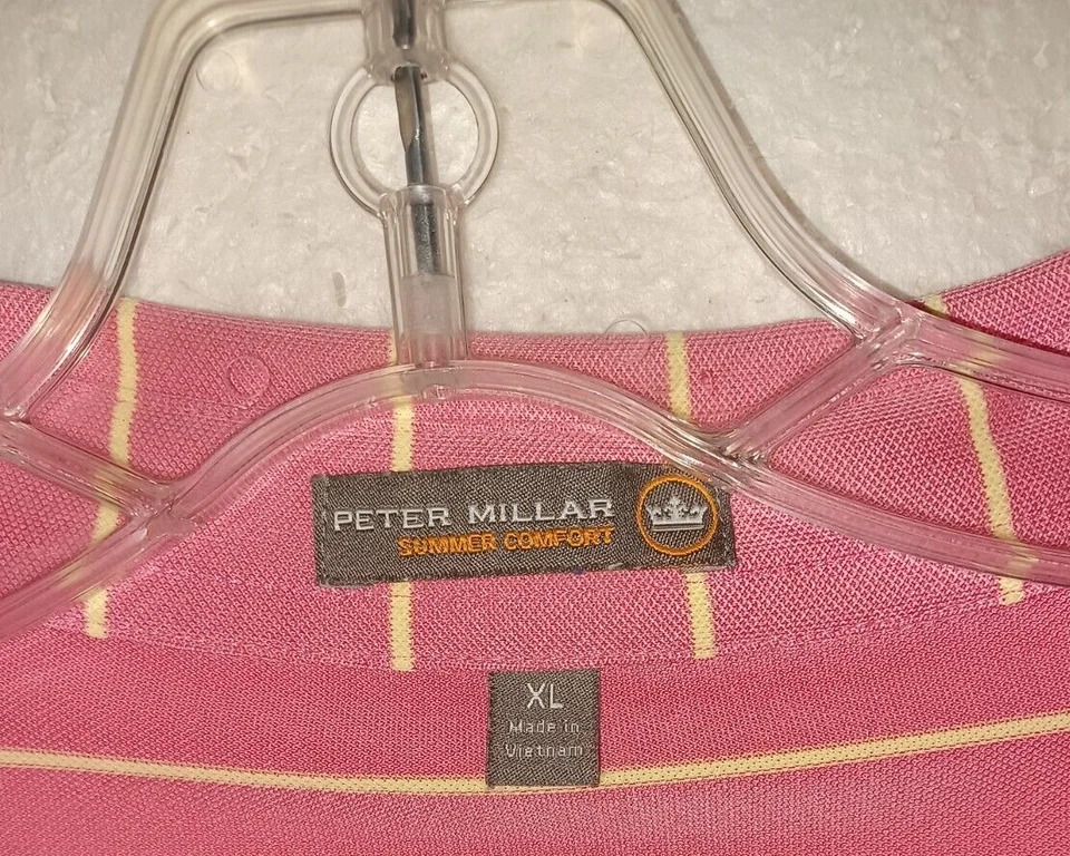 Camisa Peter Millar Summer Comfort Rosa con Raya Amarilla XL Usada Foto 3 de 3