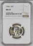 1943 -GEORGE WASH QUARTER "NGC MS-65" (GEM BU). Our T5104