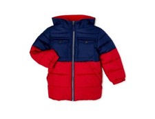 iXtreme Boys Hooded Colorblock Puffer Jacket; Red/Blue 12M