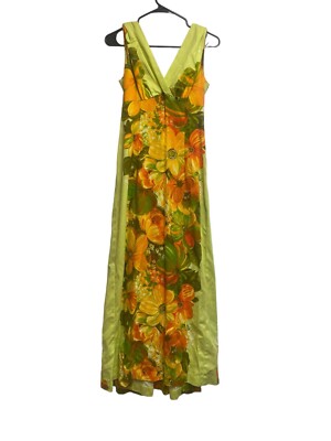 Vintage Hawaiian Watteau Dress Waterfall Back Wedding Green Luau XS/S  Floral | eBay