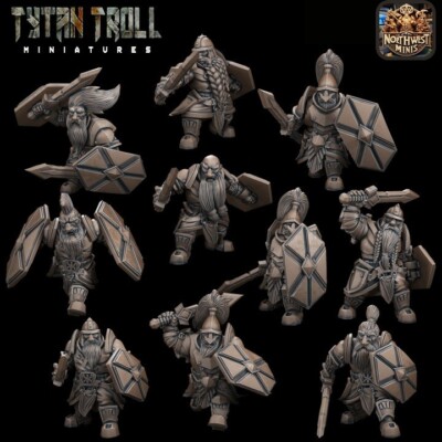 Tytantroll Miniatures - Dwarven Guard Bundle (10 Minis) - D&D - Bases Included