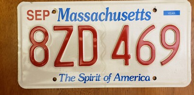 Massachusetts License Plate 8ZD 469 The Spirit of America | eBay