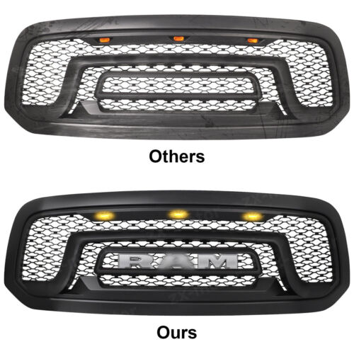 Grill for 2013-2018 Dodge Ram 1500 Front Grille Upper Bumper Mesh + Letters LED - Picture 2 of 10