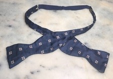Vintage John Comfort London 100 Silk Blue Geometric Self Bow Tie Made England