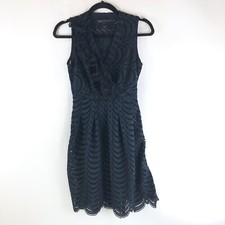 Marc by Marc Jacobs Dress A Line Eyelet Sheer Sleeveless Faux Wrap Navy Blue 2