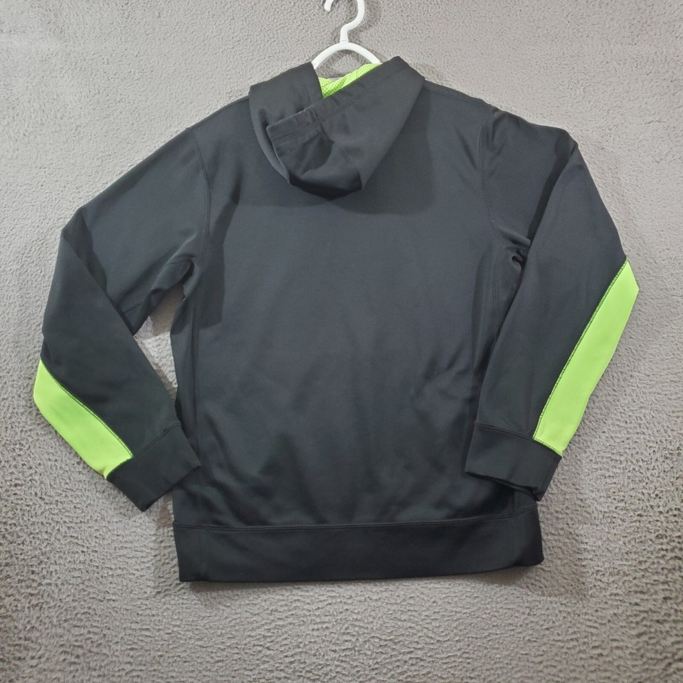 Nike Hoodie Mens Small Black Green Logo Swoosh Embroidered Pullover