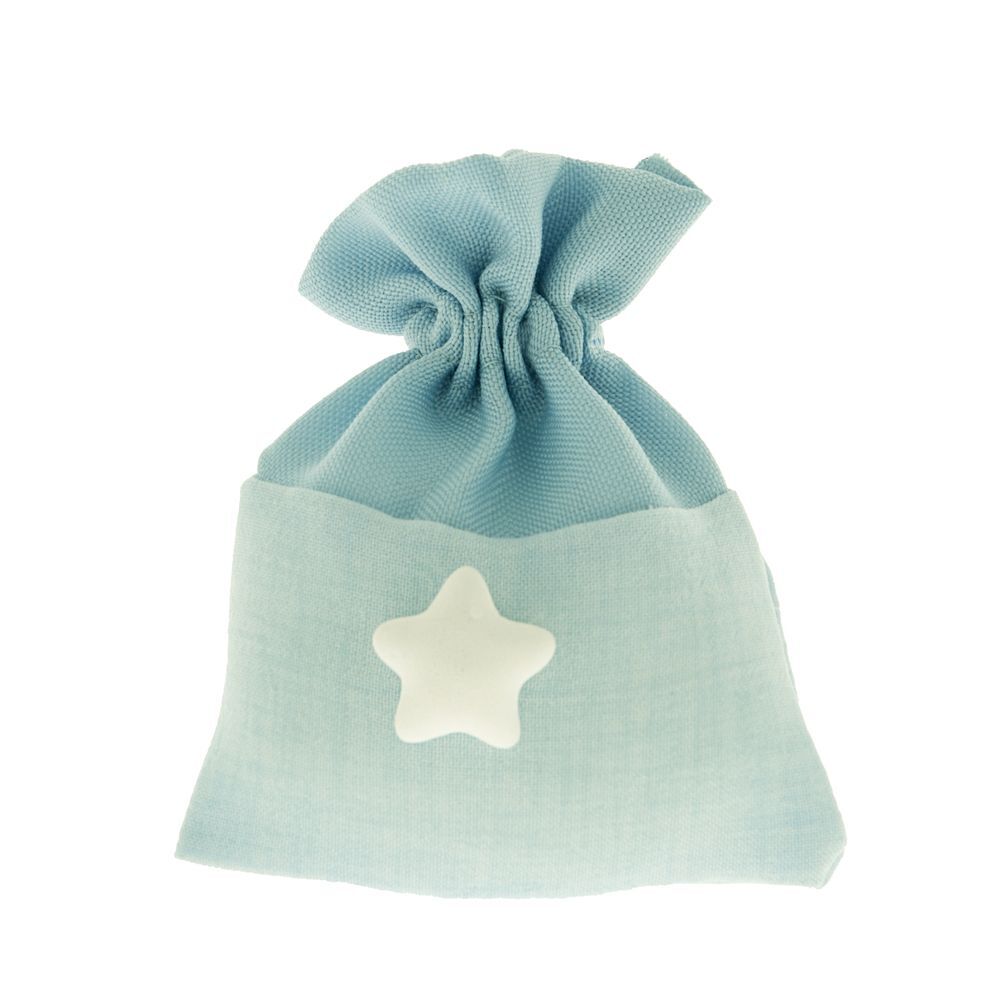 12X Sacchetto portaconfetti CELESTE con stella 8x10 cm BOMBONIERA 16VF