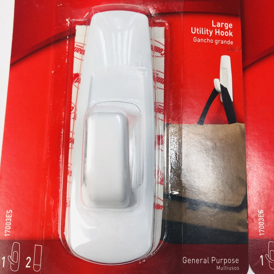 Paquete de 2 ganchos utilitarios grandes 3M Command sostienen hasta 5 libras colgantes sin daños Foto 2 de 4