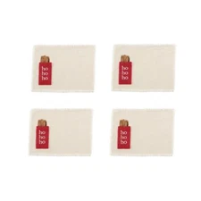 Mud Pie "Ho Ho" White Dhurrie Christmas Placemat w/ Silverware Pocket Set of 4