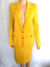 Frances Brewster Skirt Suit Set Medium Jacket Small Skirt Knit Golden Yellow