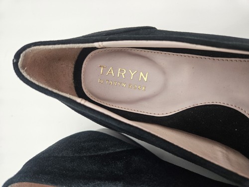 TARYN ROSE Brooke Sz 7 Black Suede Leather Flower Flats Shoes - Picture 3 of 9