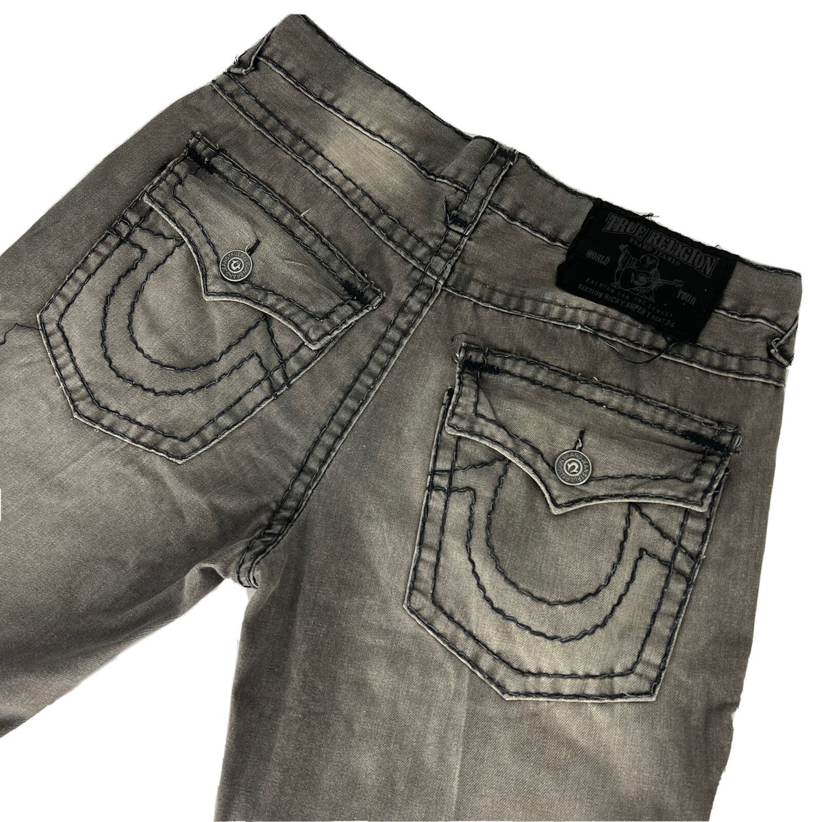 True Religion Mens Ricky Super T Black Wash Jeans 38x34 Y2K