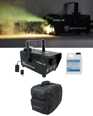 Rockville R720L Fog/Smoke Machine w/ Remote+Fluid+Multi Color LED's+Carry Bag