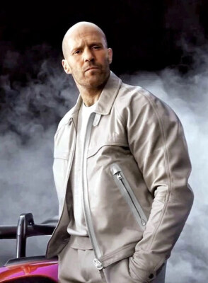 Celebrity Jason Statham Fast X Off-White Leather Jacket Classic