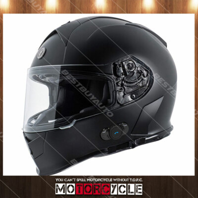 T14B Full Face Motorcycle Helmet Bluetooth Dual Visor Racing Sport Flat  Black L